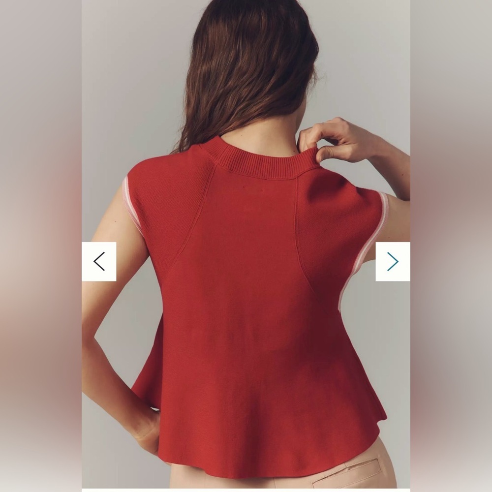 ANTHROPOLOGIE Maeve Knit Muscle Peplum Tank Top Red Size Small - Picture 4 of 16